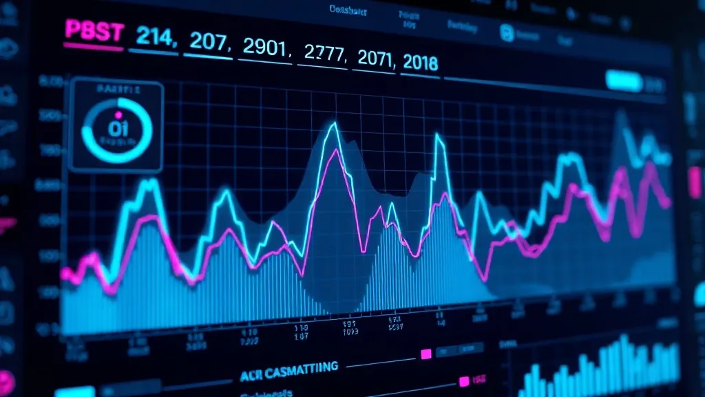 Futuristic digital dashboard with glowing neon cyan graphs a